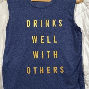 Blue Sleeveless Top with Gold Lettering